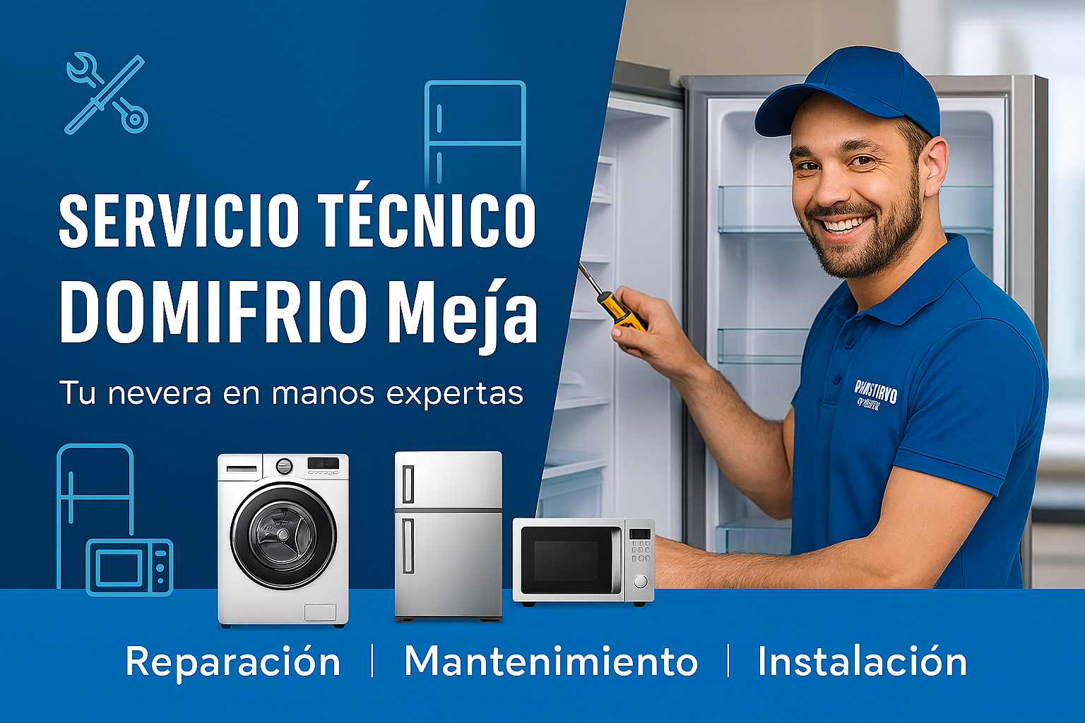 Técnico reparando nevera